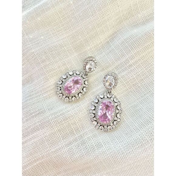 Light pink Double oval cubic zirconia Rafael style dangle earrings - Picture 1 of 4